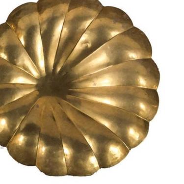 Mid-Century Footed Tray | Brass Lilypad Tray | Decorative Catch-All Dish | Hollywood Regency Decor | Round Scalloped Platter 