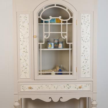 SOLD - Do NOT Purchase Jacobean Revival Hand Painted China Hutch Cabinet 