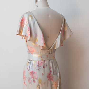 1930s Satin Floral Print Dress / 30s Evening Gown 