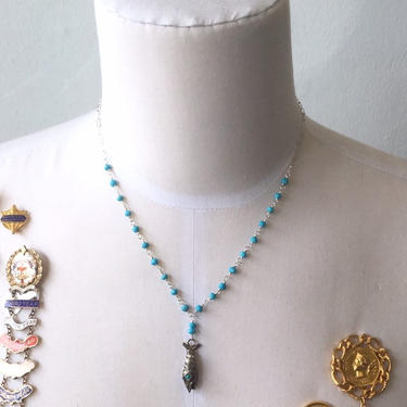 The Lucky Fisherman [assemblage necklace: vintage pendant, turquoise, sterling silver] 