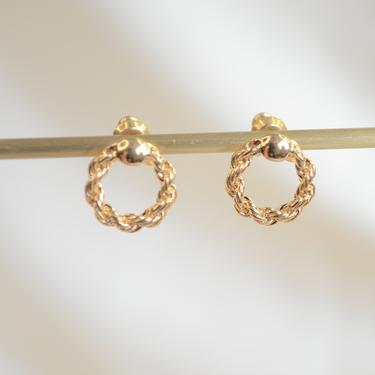 gold twist rope dangle ear stud earring, twist dangle ear stud earring, twist rope earring, gold twist rope ear stud, gold twist earring 