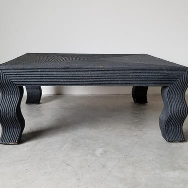 Ernest C. Masi Style Black Painted Pencil Reed Rattan Coffee Table 