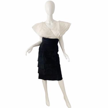 80s Tadashi Tuxedo Dress / Vintage Disco Structural Dress / 1980s Party Cocktail Sheath Dress XS 