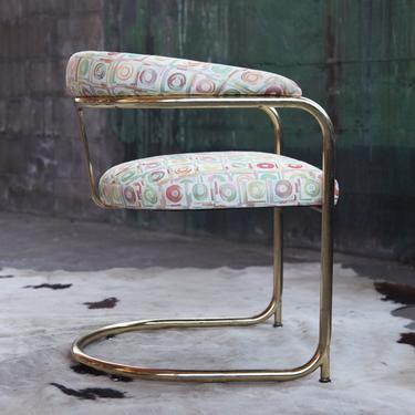 Mid Century Modern Brass Gold Anton Lorenz Thonet Bent Chrome Cantilever Chair Post Modern Hollywood Thonet Colorful designer Upholstered 