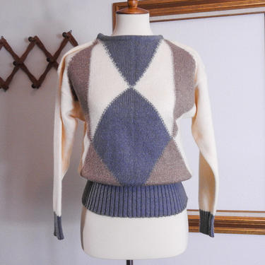 Vintage Geometric Long Sleeve Sweater / 1980's Vintage Women's Sweater 