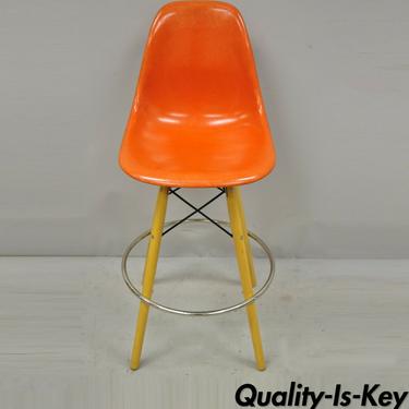 Herman Miller Eames Orange Fiberglass Side Shell w Modernica Case Study Barstool