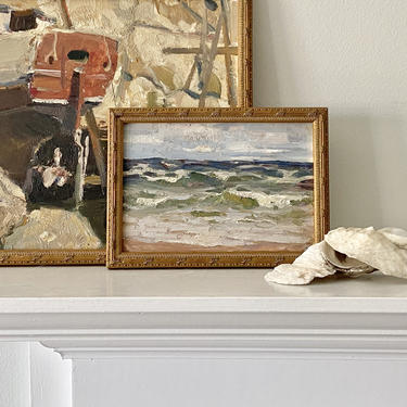 Miniature Seascape Oil Painting Original Vintage Coastal Scene 