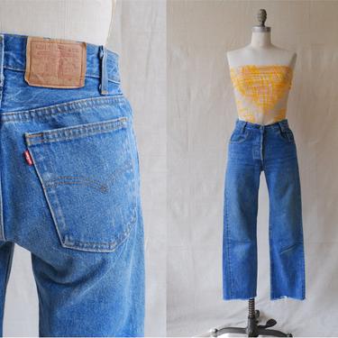Vintage Levi 701 Stone Wash Denim/ 1980s High Waisted Student Fit Button Fly Jeans/ Size Small 26 