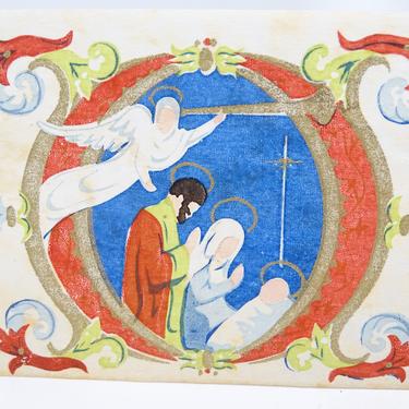 1920's Antique Holy Night Christmas Card with Nativity, Mary Joseph Baby Jesus & Angel, Antique Ephemera 