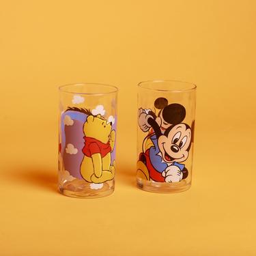 Set of 2 Disney Mickey Mouse Winnie The Pooh Clear Glass Cups 