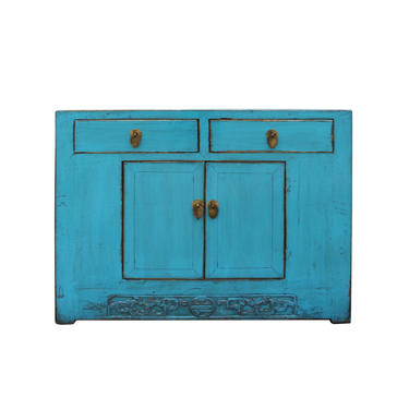 Chinese Distressed Rustic Bright Turquoise Blue Foyer Console Table Cabinet cs5007E 