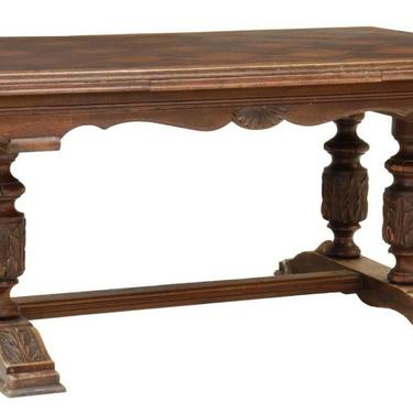 Antique Table, Dining, Renaissance Revival Oak Draw-Leaf Table, Early 1900s