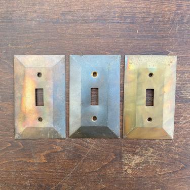 Set of 3 Brass Arts &amp; Crafts Era Light Switch Covers 