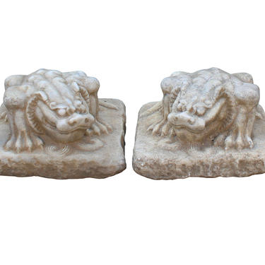 Chinese Pair Off White Brown Marble Stone Fengshui Pixiu Statues cs3306E 