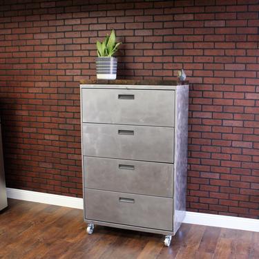 Refinished Large 4 drawer Metal Filing Cabinet w/ Wood Top  / Dresser / tool storage / Office Storage / Cabinet Rustic / industrial 
