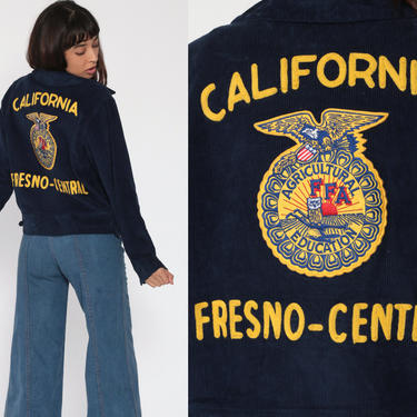 Corduroy Jacket Agricultural Education Coat Fresno California Uniform Jacket 90s Name Jacket Future Farmers Vintage Blue Patch Medium 