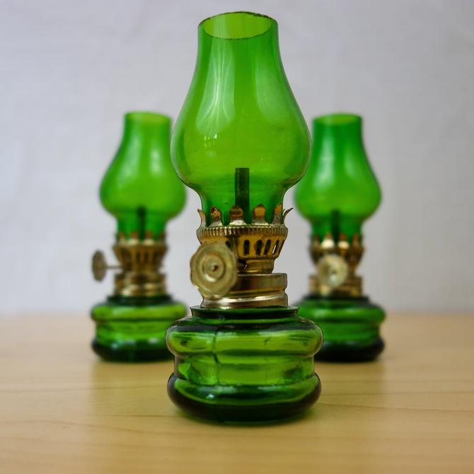 Set Of Green Or Gold Mini Oil Lamps 4, Dinner Table Oil Lamps