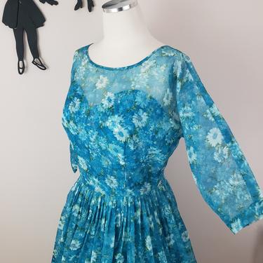 Vintage 1950's Floral Bubble Hem Dress / 50s Formal Cocktail Prom Dress M 