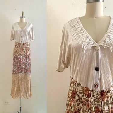 vintage 70's velvet floral tiered dress 