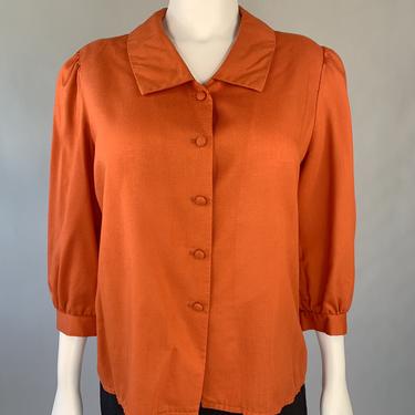 1980's Burnt Orange Puff-Sleeve Blouse