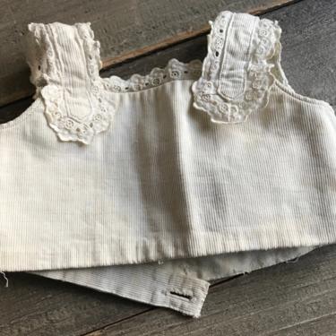 Antique French Doll Corset, Eyelet Lace, Tea Stained Ecru Cotton, Doll Clothing 