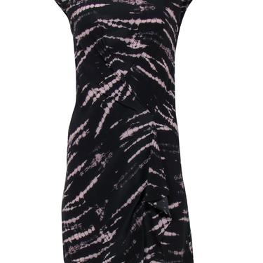 All Saints - Black & Grey Abstract Print Draped Asymmetrical Sheath Dress Sz 2