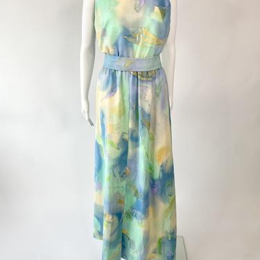 Aqua Watercolor Maxi Dress