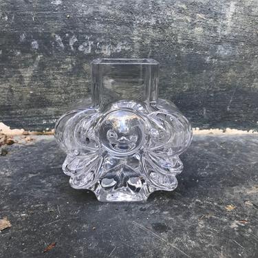 Art Glass Flower Vase Heavy Crystal Organic Biomorphic Form Vintage Mid-Century Playful Vessel 1970s Swedish 