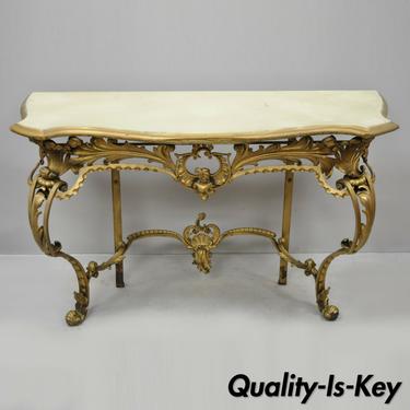 Antique French Louis XV Style Art Nouveau Console Table with Wooden Top