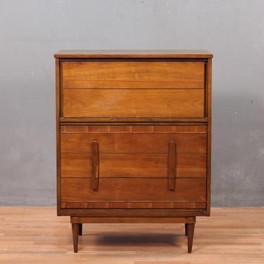 Mid Century Walnut Bars 4-Drawer Highboy Dresser