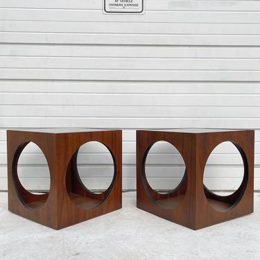 Pair Mid-Century Smoked Glass End Tables by Lane 