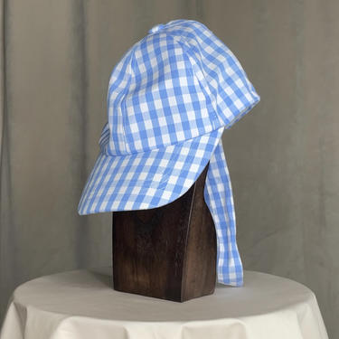 Vintage Blue and White Gingham Baseball Cap with Bow
