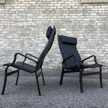 Danish Modern Tall Back Lounge Chairs 