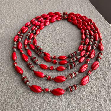 Miriam Haskell Ruby Glass Multi 5 Strand Necklace 