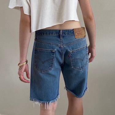 80s Levis 501 cut offs shorts / vintage Levis 501 cut off blue jean button fly shorts | 30 W 
