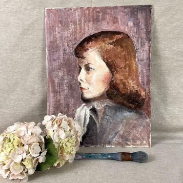 Portrait of a young woman - 1960s vintage painting 