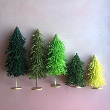 Into the Woods Bottle Brush Trees - Set of 5 - Paper Trees for Holiday Decor, Wholesale, or Weddings 