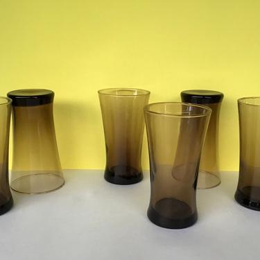 MCM Smoked Glassware, 1970s Smoke Highball/ Water Glasses, Mid-Century Cool 