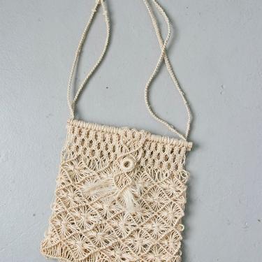 1970s Tote Bag Macrame Crochet Hippie Boho Purse 