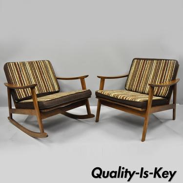 Vintage Mid Century Modern Danish Style Armchair Lounge Chair Rocking Chair Pair