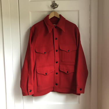 1970s CC FILSON 100% Wool Red MACKINAW Cruiser Jacket Blanket Coat-  Sz 40 / Large 