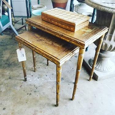                   Just in. Pair of gold painted nesting tables. $110