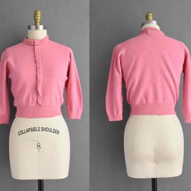 1950s vintage sweater | Jantzen Bubble Gum Pink Wool Cropped Sweater  | Small | 50s sweater 