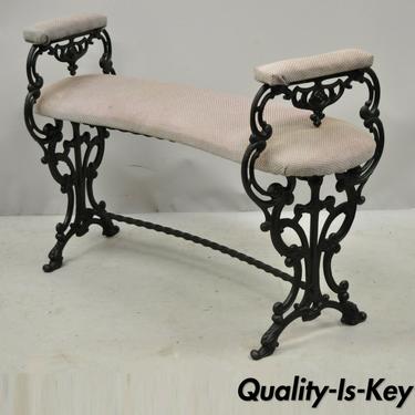 Antique Cast Iron Kidney Bean French Art Nouveau Victorian Vanity Bench Seat