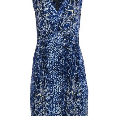Tory Burch - Blue Snakeskin Print Sleeveless Silk Fit & Flare Dress Sz S