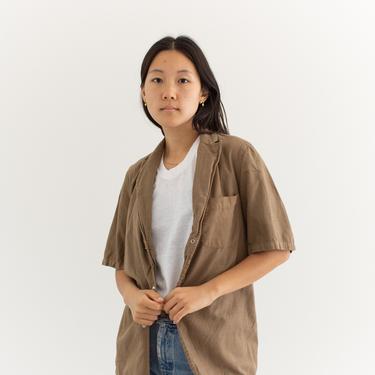 Vintage Snap Button Short Sleeve Work Shirt | Mushroom Brown UNISEX Utility Shirt | Workwear Overdye | XS S | 