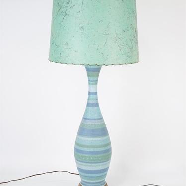 Teal Striped Ceramic Lamp with Resin Shade