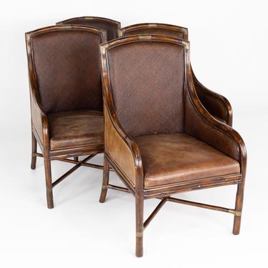 Maitland Smith Rattan and Leather Armchairs - Set of 4 
