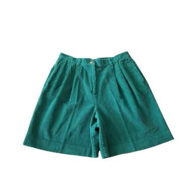 Vintage Dark Green Corduroy Shorts, Large / Pleated Wide Leg Shorts / Womens High Rise Corduroy Shorts / Dark Green 1980s Corduroys 