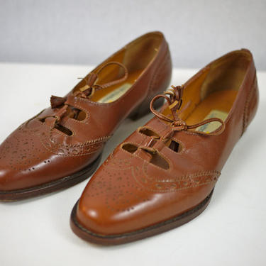 Brown Leather Brogue Oxford Flats with Tassel Tie 